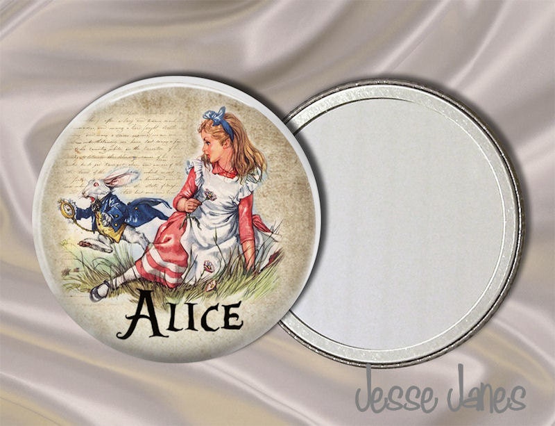 Alice in Wonderland POCKET MIRROR - 2.25 in perfect gift for Valentines Day, bridal party, party favors and more