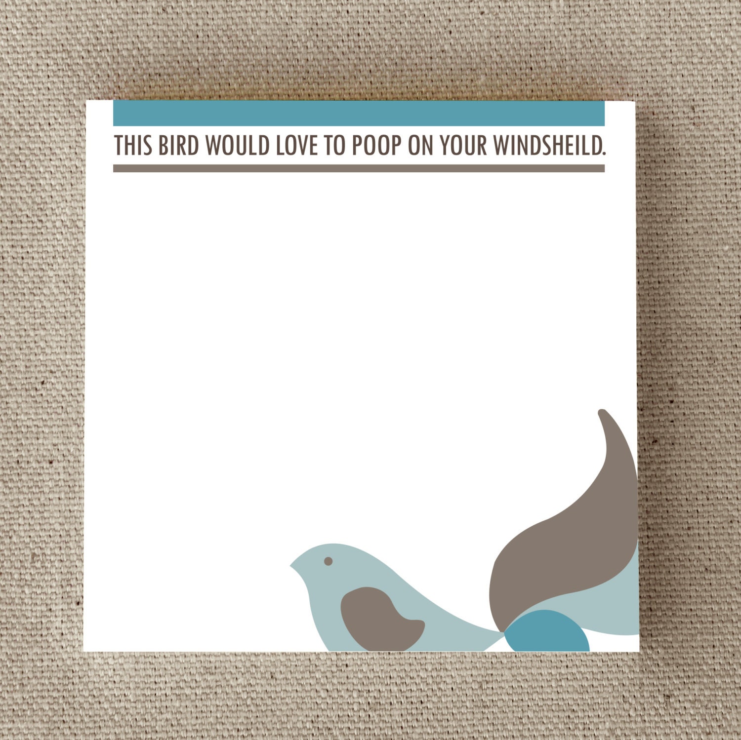Funny Sticky Notepad, Gag Gift, Sarcastic, Unusual, "This Bird Would Poop" (NSN-X013)