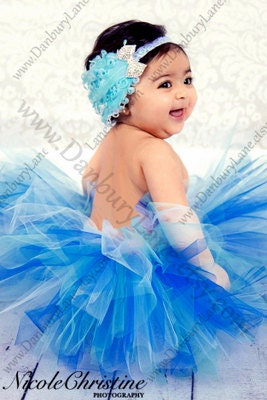 Baby Tutu only, Blue white and aqua for new baby, 1st birthday girl or photo prop, choose any size newborn up to 24 months -BLUE BLOSSOM