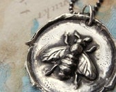 Honey Bee Jewelry, Honey Bee Wax Seal Necklace, Silver Honey Bee Wax Seal Pendant n Eco Friendly Sterling Silver Necklace by HappyGoLicky