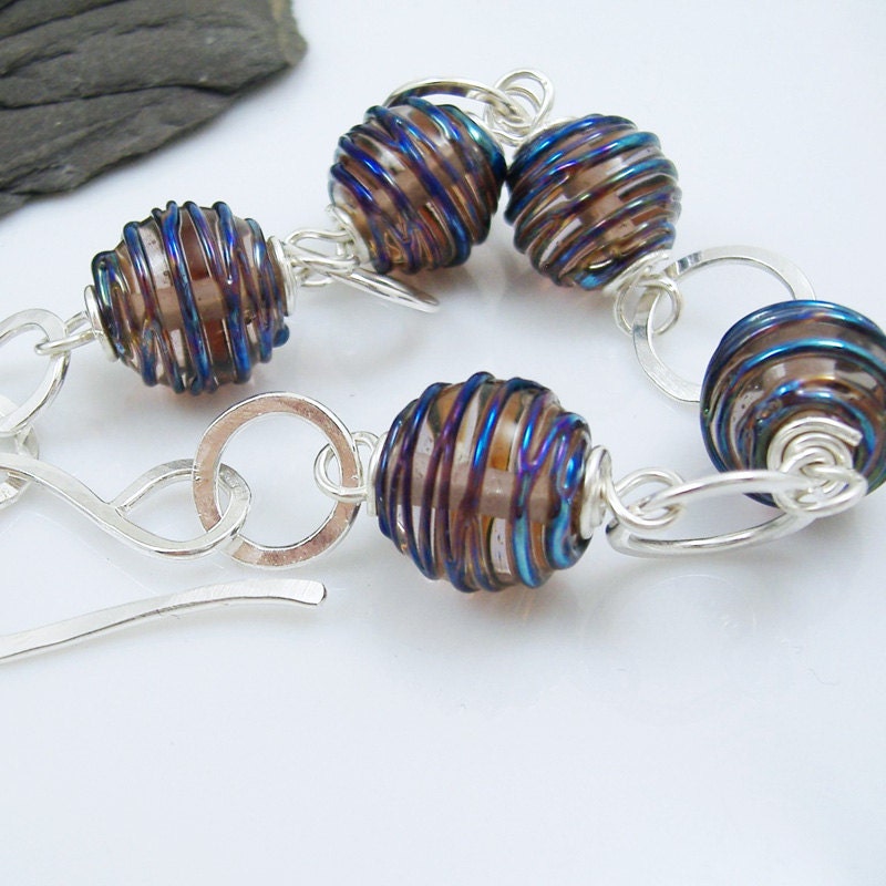 Rosé Pink Lampwork glass bead and silver bracelet, metalwork and glass bracelet, pink lampwork bracelet