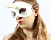 Unicorn leather mask in white