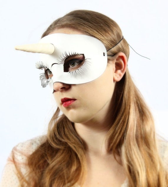 Unicorn leather mask in white