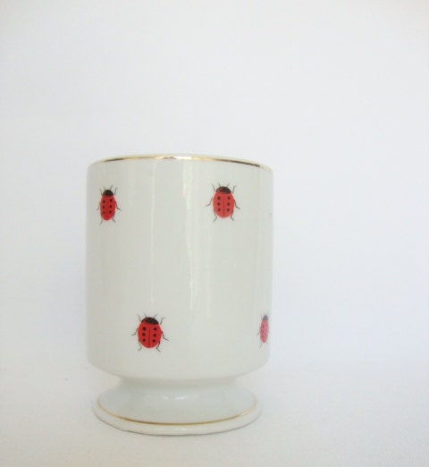 vintage ladybug pedestal cup porcelain japan