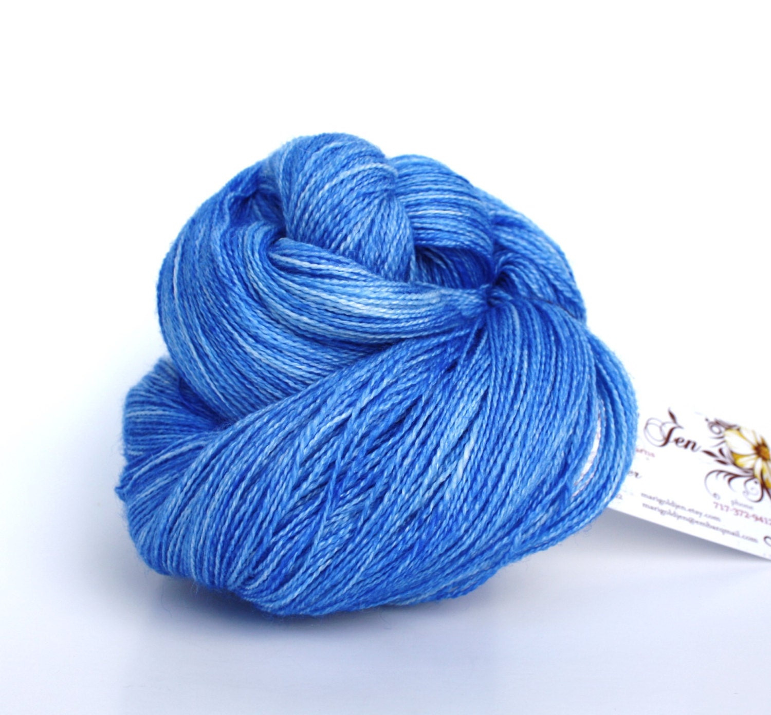 Blue Topaz--hand dyed lace weight yarn, BFL and silk, (875yds/100gm)