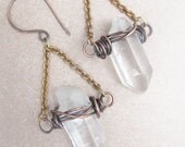 Quartz Dangle Earrings Quartz Crystal Point Drop Earrings Dangle Earrings Rustic Jewelry DanielleRoseBean Wire Wrap Earrings Dangle Earrings