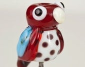 Red Blue Lovebird Lampwork Bead