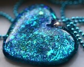 Jewelry - Glitter Heart Necklace, Blue Heart Pendant, Resin Jewelry made with love - Sparkly Glitter, Statement Necklace by isewcute
