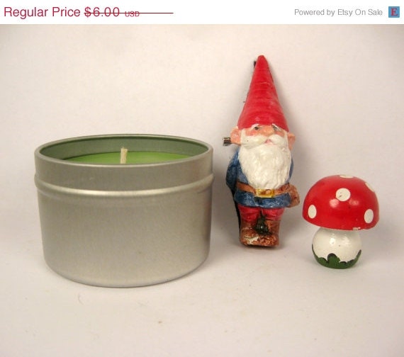 ON SALE Garden Gnome, Soy Candle, 4 oz, grass, dirt, wildflowers, gnome candle, scented soy candle, hemp wick