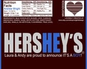 He or She Hershey Gender Announcement Wrapper for Full Size bars - Custom printed