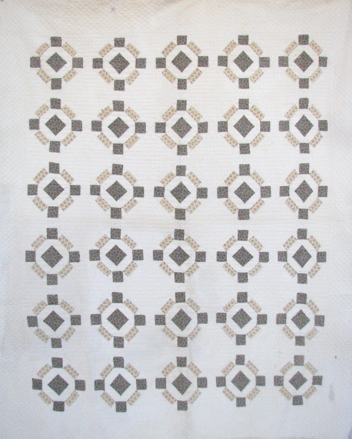 Vintage Quilt  - Brown & White Antique Quilt