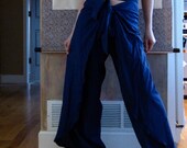 ready to ship navy cotton  butterfly flare wrap pants