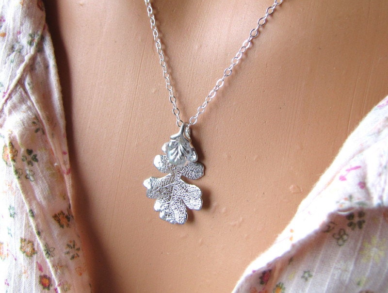 Real Oak Leaf Necklace Sterling Silver Jewelry