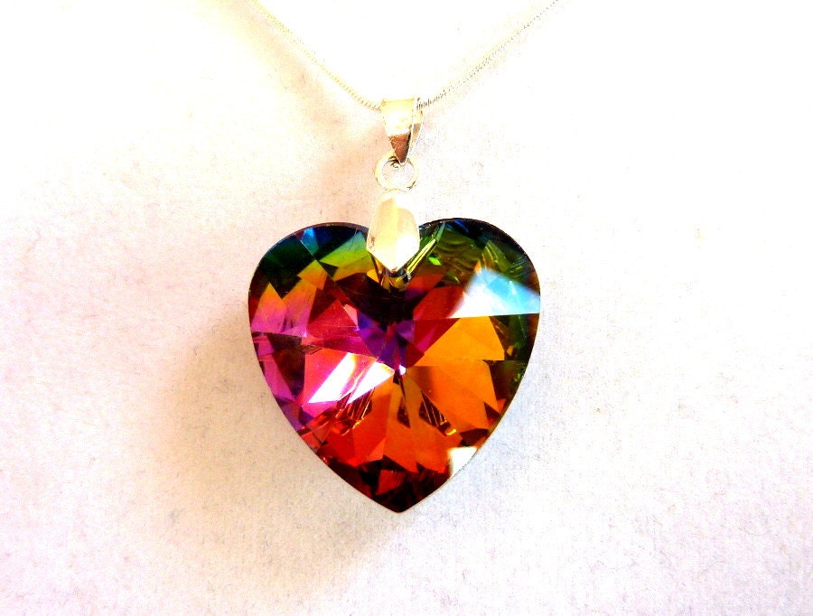 Rainbow Heart Pendant, Pink Orange Green Gold Blue Silver Heart Necklace, Gift for Her, Gift of Love, Valentines Day