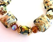 Olive Green Bracelet, Green Gold Topaz Glass Beaded Bracelet, Fall Lampwork Bracelet, Gift for Her, Mothers day
