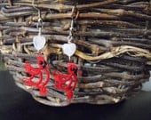 Needle Tatted Lace Cardinal with Rose Quartz Heart Earrings  Perfect gift for Mother's Day or Bird Lovers