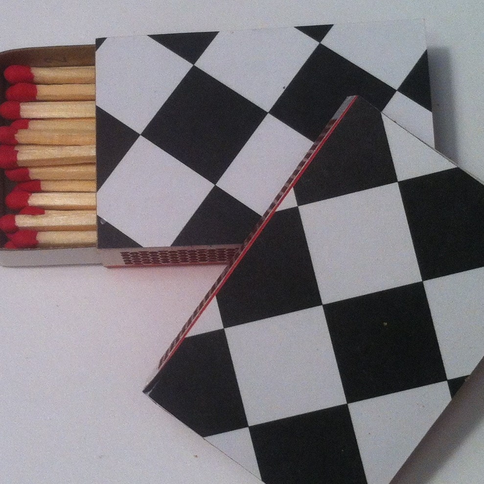 10 Matchbox Wedding Favors Black White 80s Checkerboard Skateboard Punk 