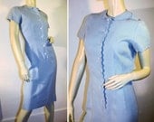 Irish Linen Dress 60's Vintage Light Blue S