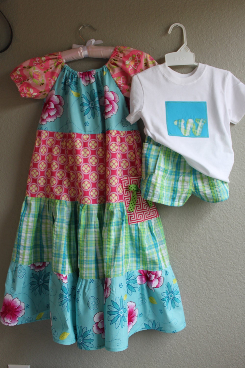 CUSTOM Brother and Sister Matching Dress and Shorts Set-- Big brother Little sister or Big sister / Little brother