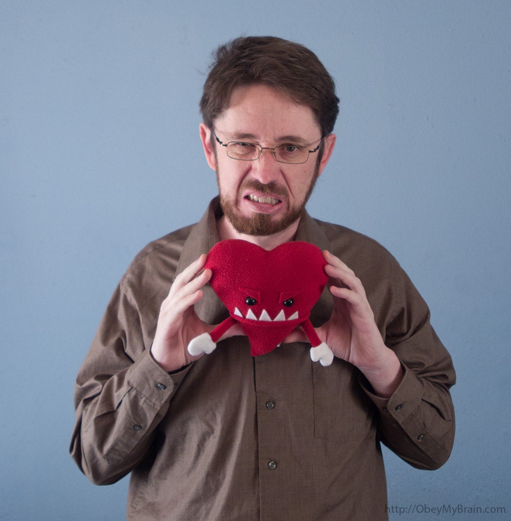 Small Plush Valentine's Grumpy Heart - Red