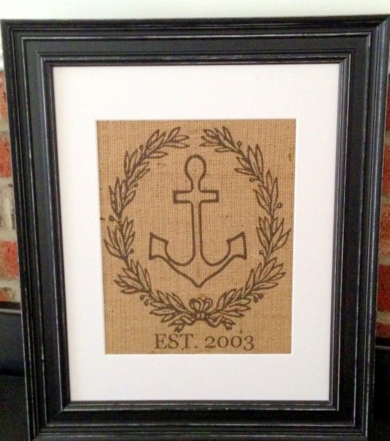 Personalized Nautical Anchor Burlap Wall Art, Burlap Wedding, Est. Date, FREE SHIPPING
