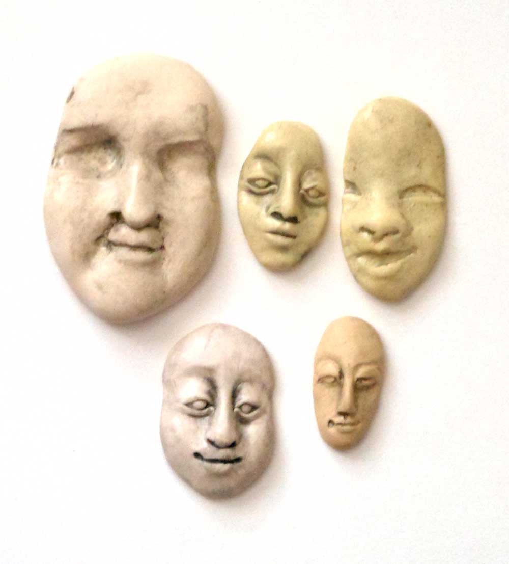 5 polymer clay face cabochons