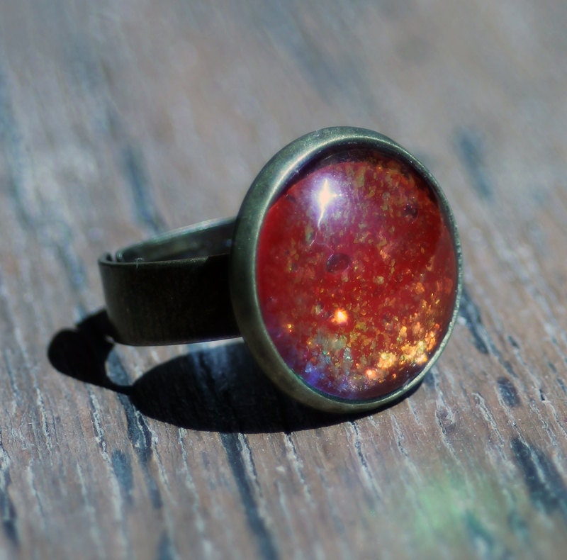 Cabochon Polish Ring "Fire" - Adjustable