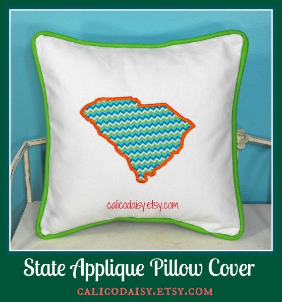 State Applique Pillow Cover with Piping - Choose Your State and Colors - 14 x 14 square
