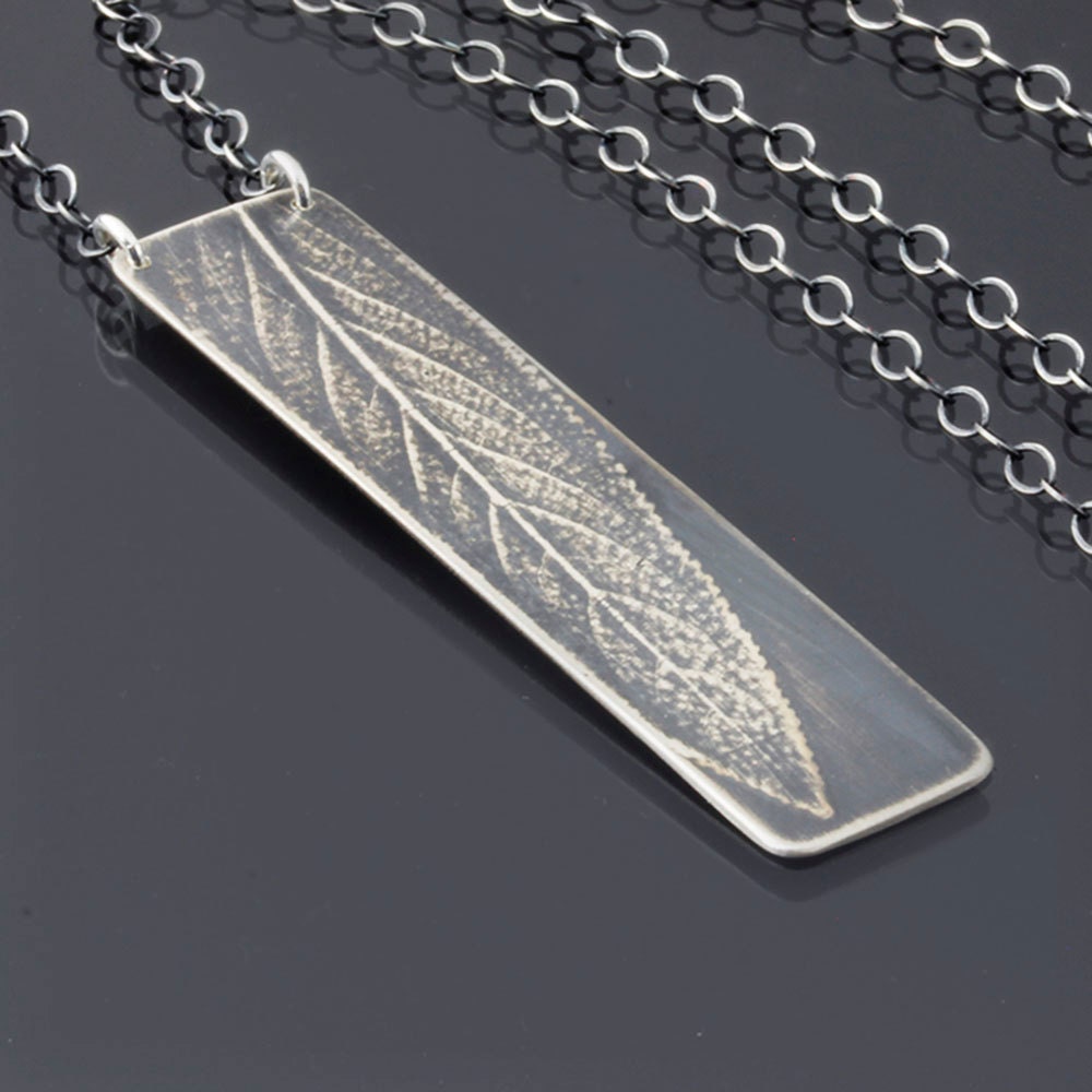 Sage Leaf Necklace - Oxidized Sterling Silver - Herb Garden Spring Jewelry - Nature Imprint
