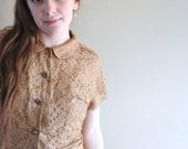 40s dress set / taupe dress / pastel / floral lace / velvet / norman original / 40s blouse / 40s dress / vintage 1940s dress and blouse