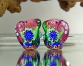 2 handmade lampwork beads -- freeformed -- suitable also for earrings -- SRA -- glass -- Silke Buechler -- Calypsos Beads