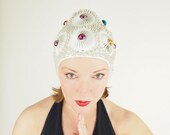 50s Playtex Swimwear Swim Cap Jeweled Rubber Made in Spain - Fabulous