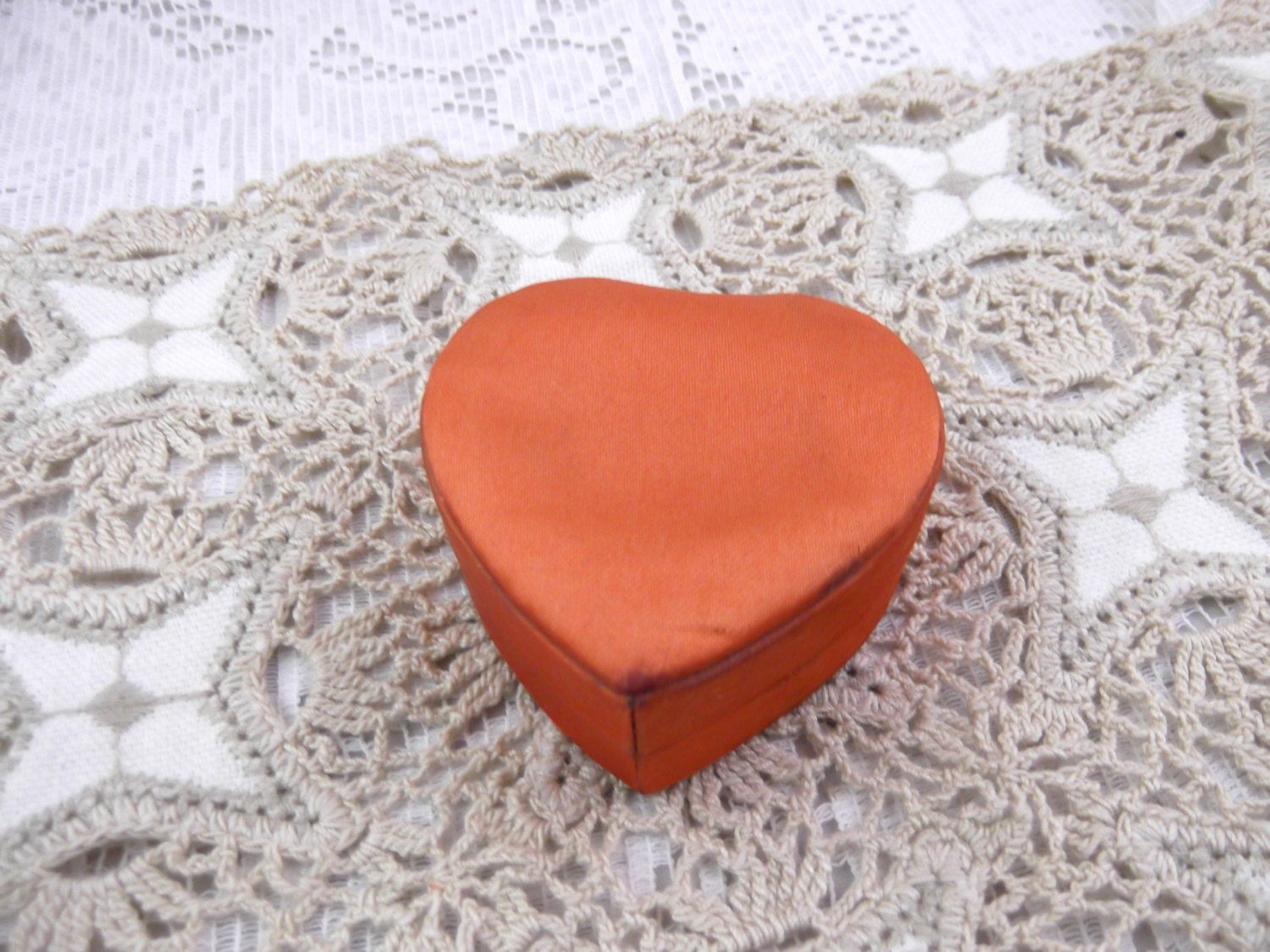 Vintage Satin Covered Heart Shaped Wooden Box