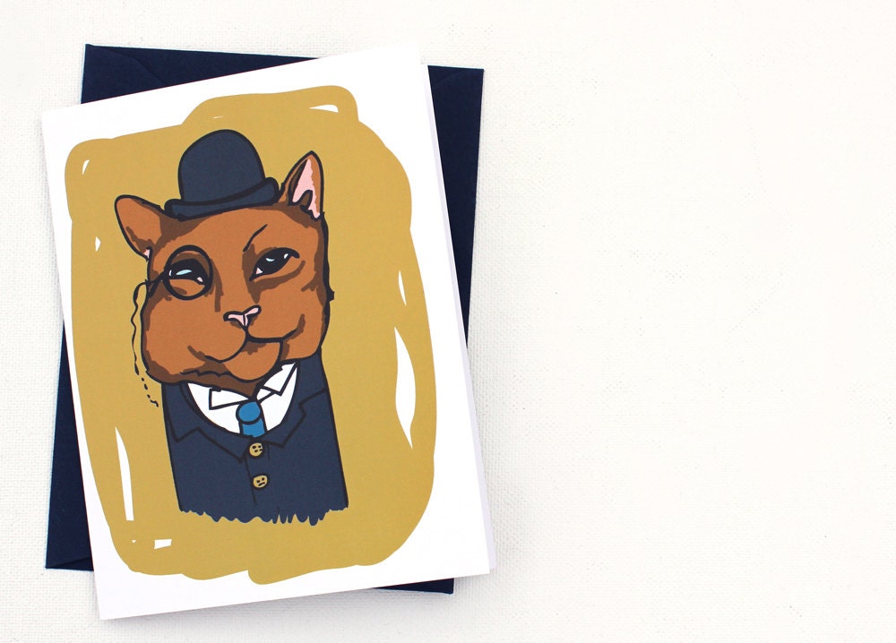 CAT MEME Gentleman Cat A2 Folded Card with Coordinating Envelope