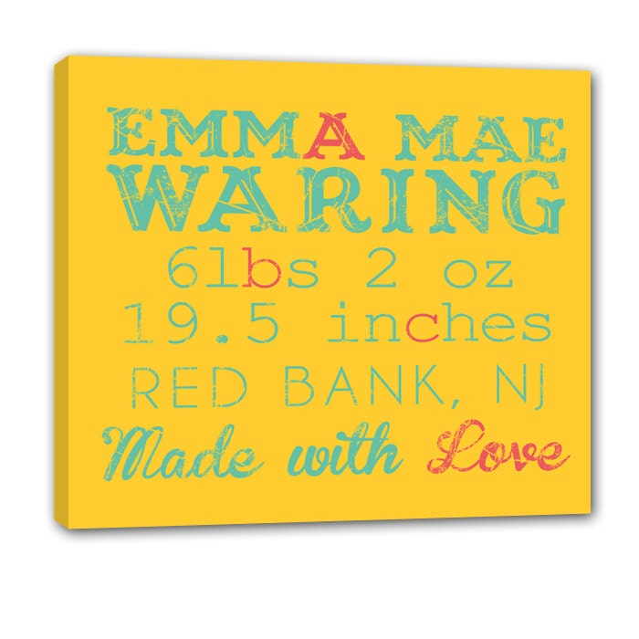 Custom Baby Nursery Announcement Canvas, New Mom or Dad, Nursery wall Signs 20x20 inch