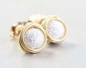 Silver Gold Studs, Glitter Dust Post Earrings, Metallic Stud earrings, Bridesmaid Gift