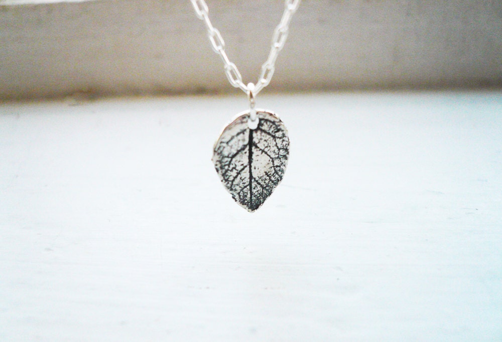 Tiny Rustic Leaf Necklace in Sterling Silver - Dainty Textured Sterling Silver Leaf Necklace