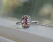 on hold - 2ct Cushion Peach Champagne Sapphire 14k white gold diamond  Engagement Ring