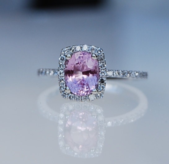 1.58ct Cushion Lilac Peach Champagne Sapphire 14k white gold diamond  Engagement Ring