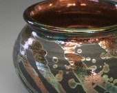 Copper Green Drip Raku Pot