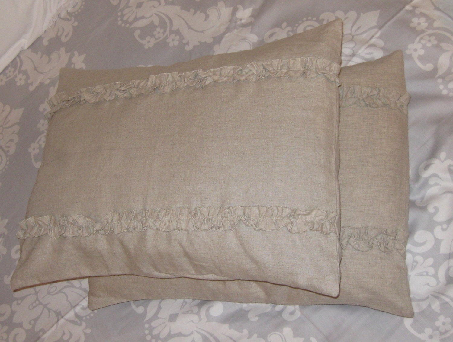 Ready to ship - Two Linen Standard Shams - Ruffled rows