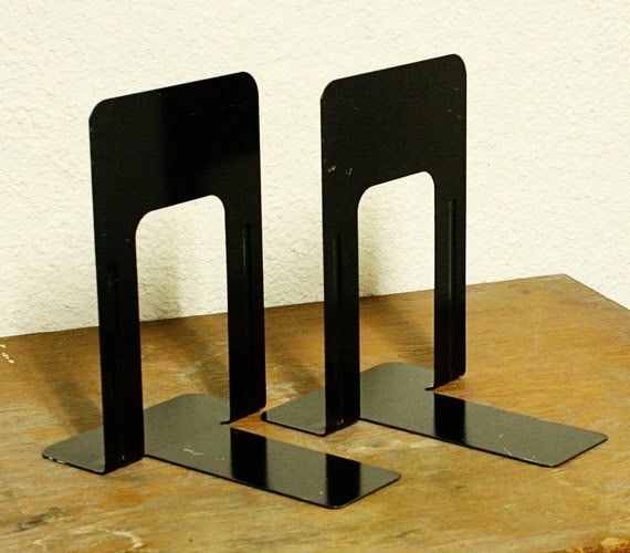 Vintage bookends metal industrial black large by OldCottonwood