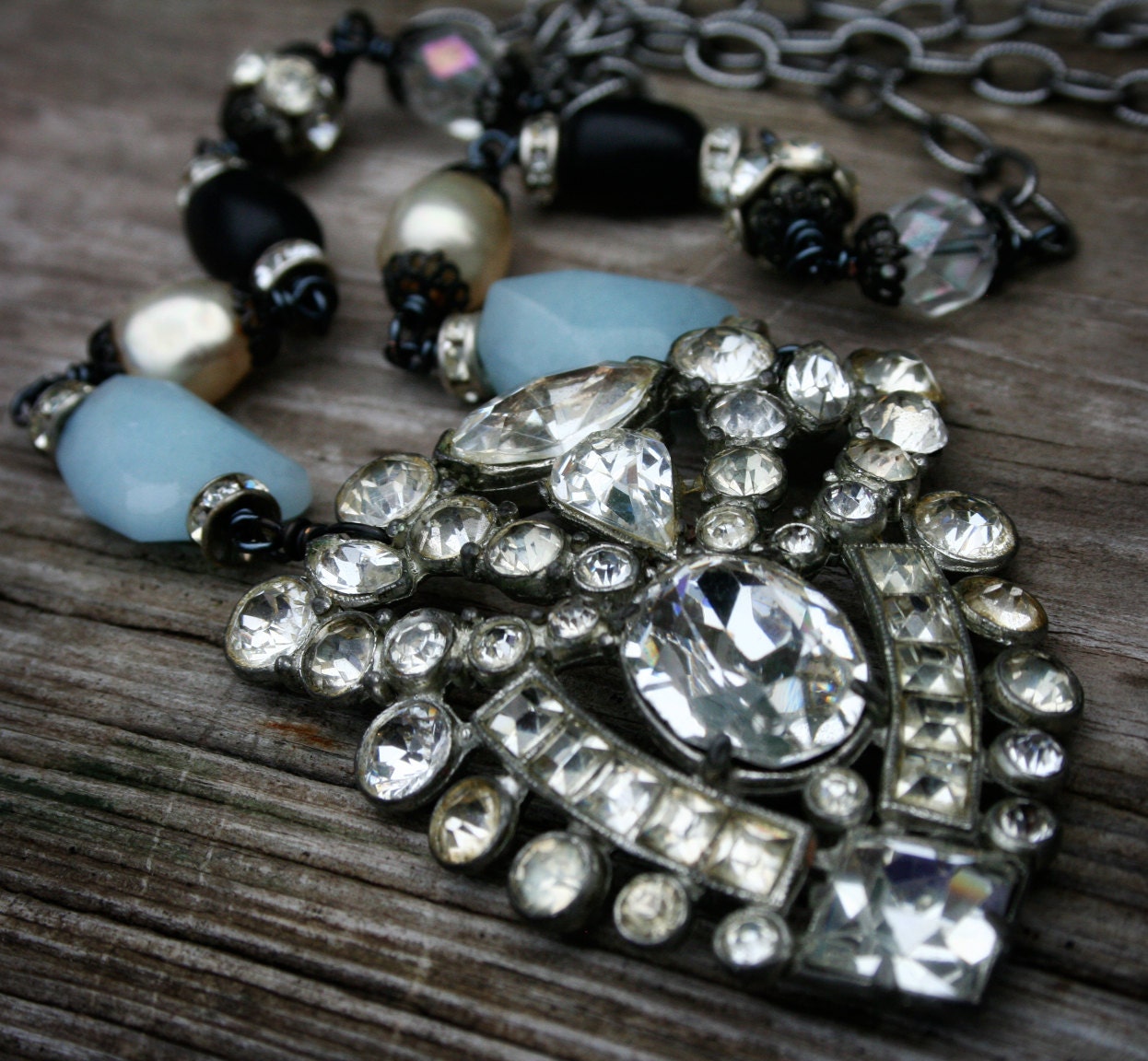 Harlow - Vintage Re-purposed Upcycled Rhinestone Assemblage Necklace