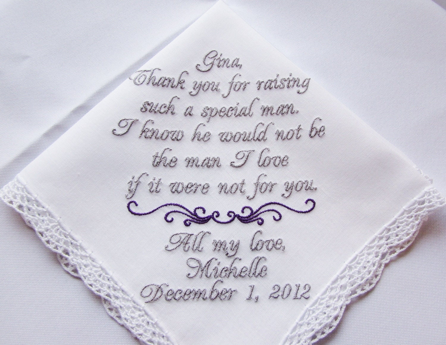 Personalized Mother of the Groom Keepsake Wedding Handkerchief