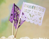 Wedding Centerpiece Flags (1 doz) . Personalized DOS PALOMITAS design