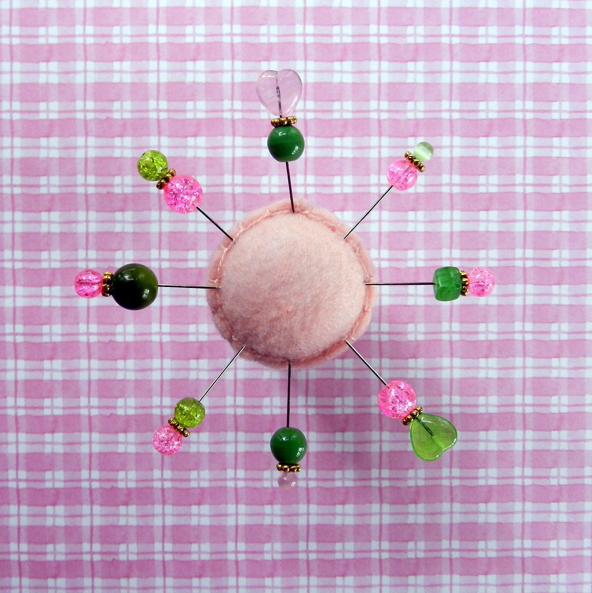 Pink and Lime Green Fancy Decorative Straight Pins - Set of 8 Straight Pins