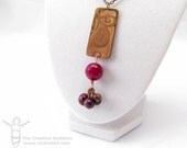 Etched Copper Pendant, Agates in Various Shades of Purple and Pink, Asymmetrical Long Necklace