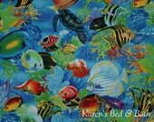 Tropical Aquarium Fish Turtle Plant Life Handcrafted Custom Blue Green Curtain Valance