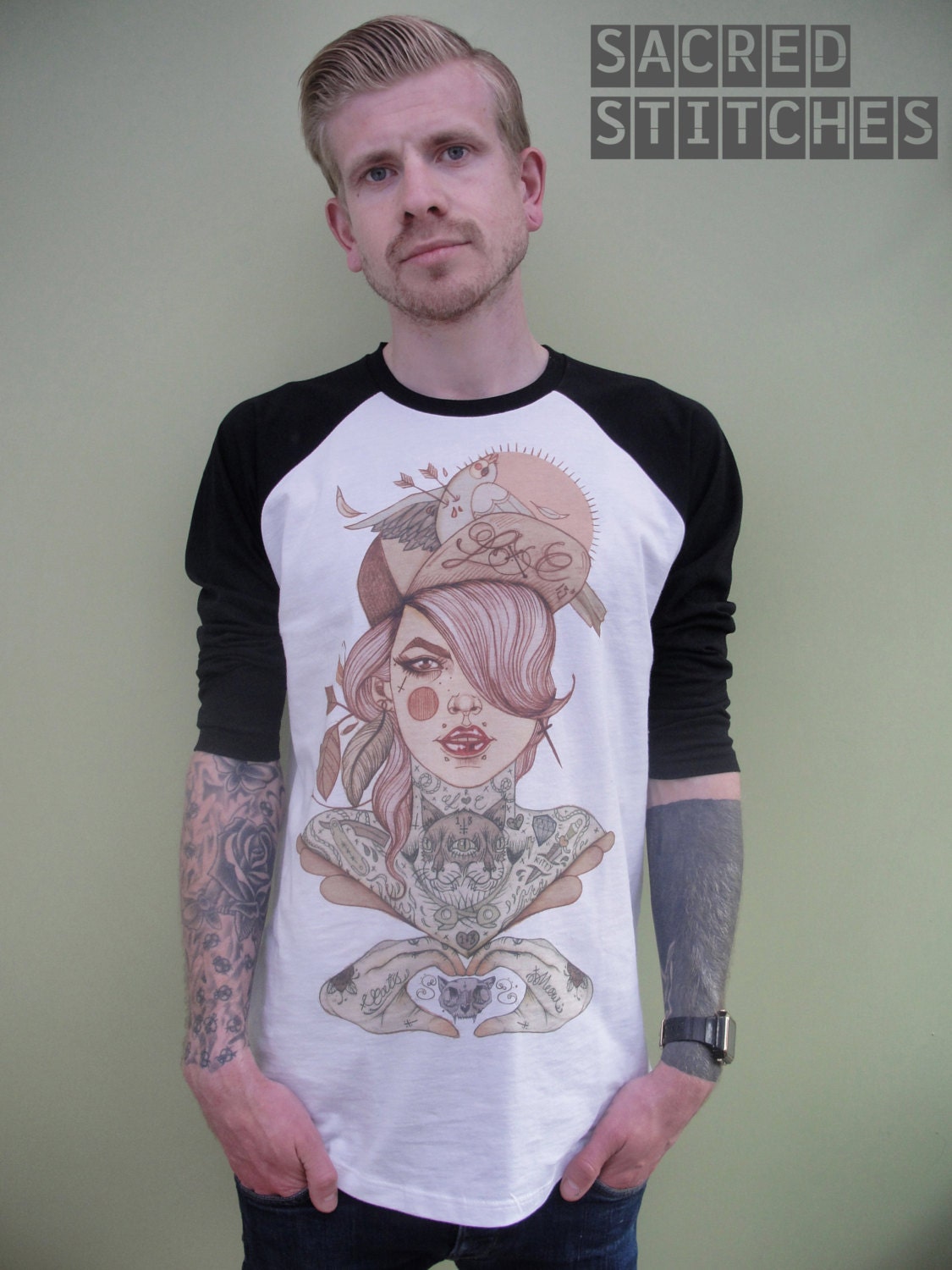 UNISEX Tattoo Baseball Shirt, Tattoo Woman, S/M/L/XL