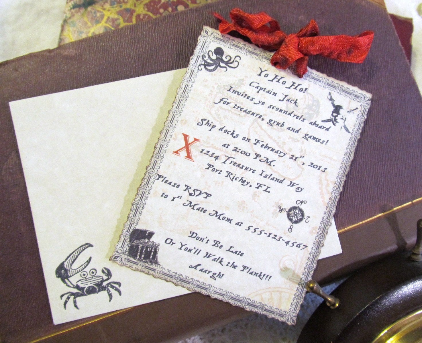 Pirate Party Treasure Map Parchment Customized Party Invitations - Set of 8